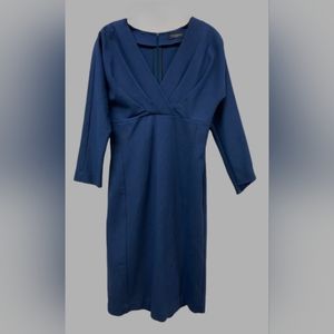 PIAZZA SEMPIONE Blue Ponte Knit Surplice Slim Sheath Midi Dress Size IT. 40